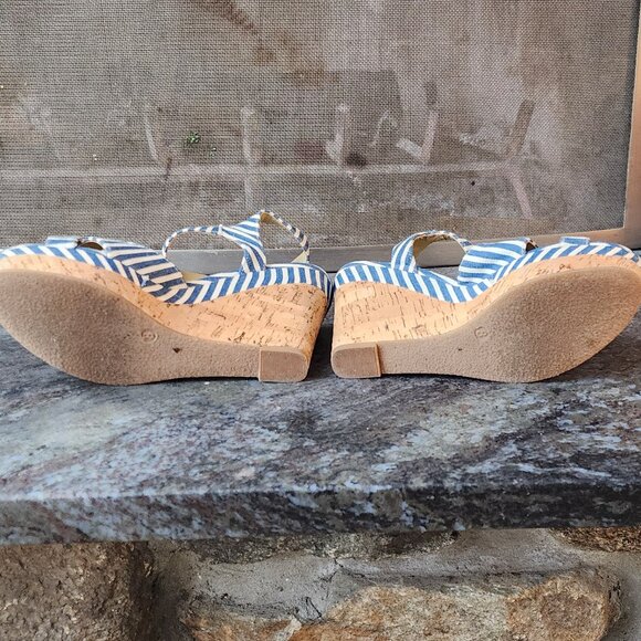 Eva & Zoe Blue/White Striped Sexy 1940s Cork Wedge Sandals Size 8 - Picture 11 of 16
